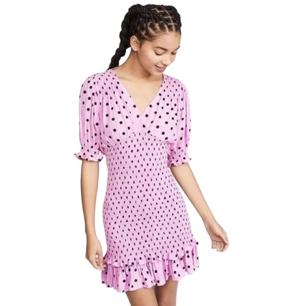Faithful The Brand Dress Margherita Mini Pink Black Polka Dot Size 4 Small - Picture 2 of 12